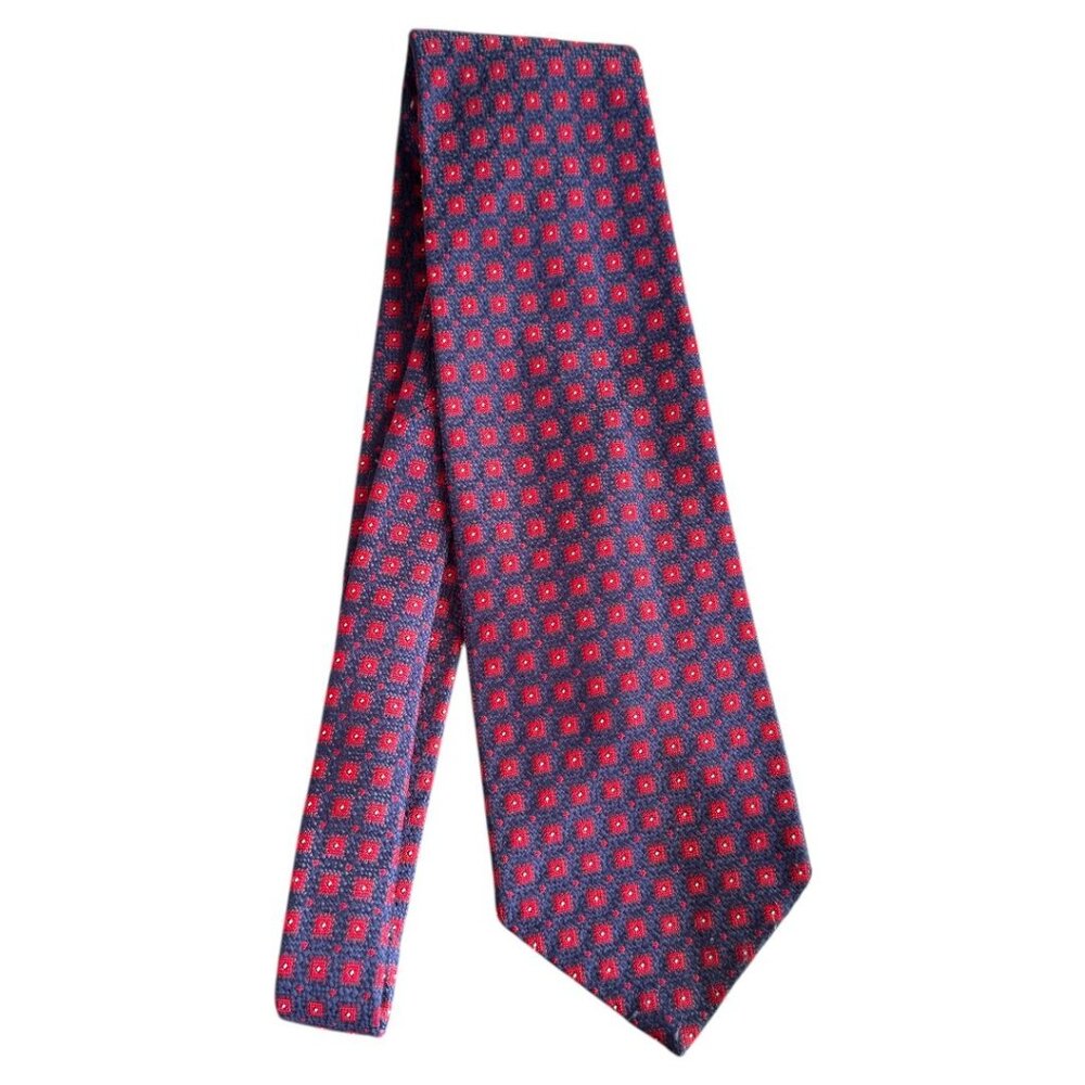 Vtg Christian Dior‎ Necktie Men's 55" X4" Blue Red squares & Dots USA Designer
